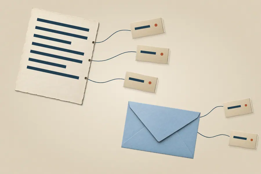 A document and an email connect to separately recorded observations